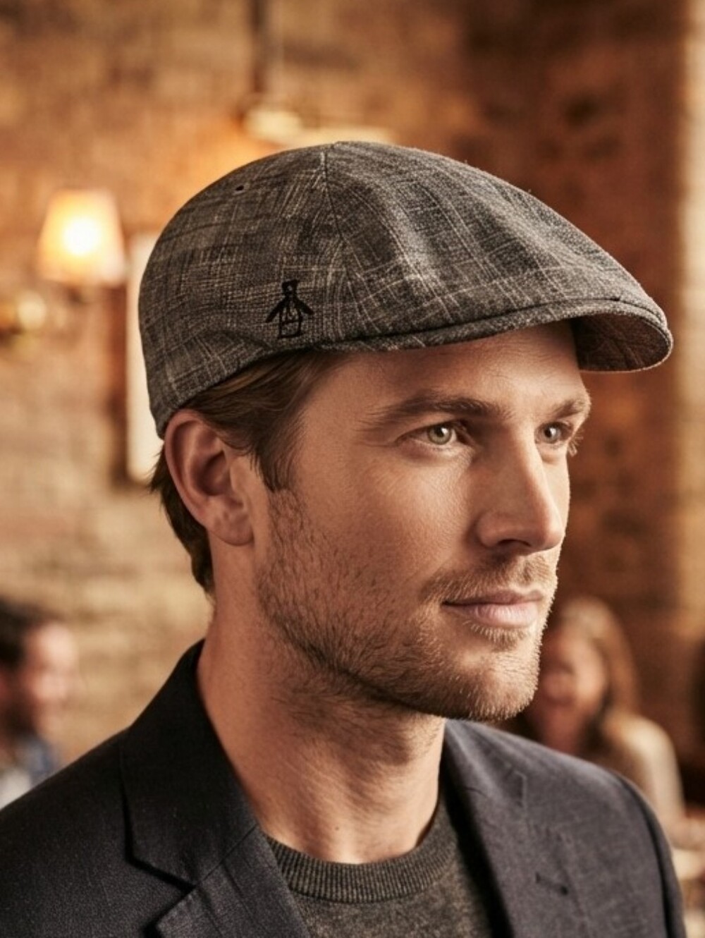 Original Penguin Men's Gray Tweed Flat Cap Ivy Driving Hat Newsboy Golf NWT